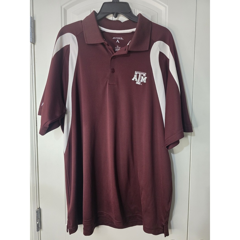 Antigua Mens Texas A&M Aggies Polo Shirt XL Maroon White Colorblock‎ ATM Logo